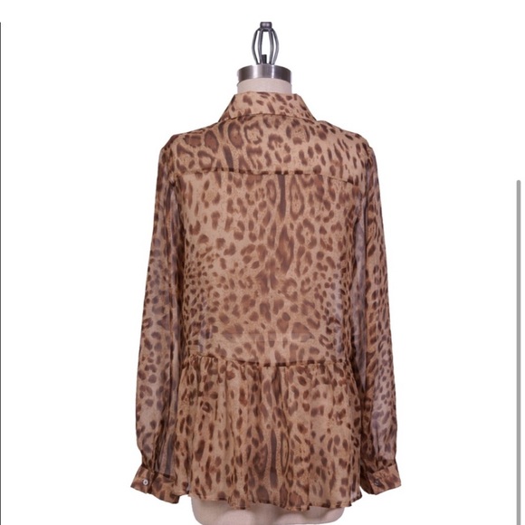 Anthropology BLUE TASSEL: Silk Leopard Tiered Blouse- Size Large - Picture 6 of 6